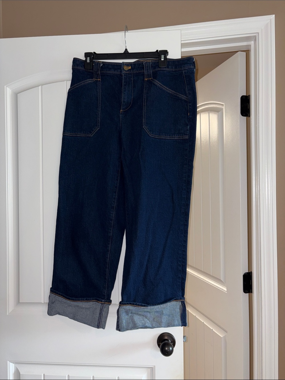 Talbots Dark Blue Straight-Leg Jeans with Cuffed Hem